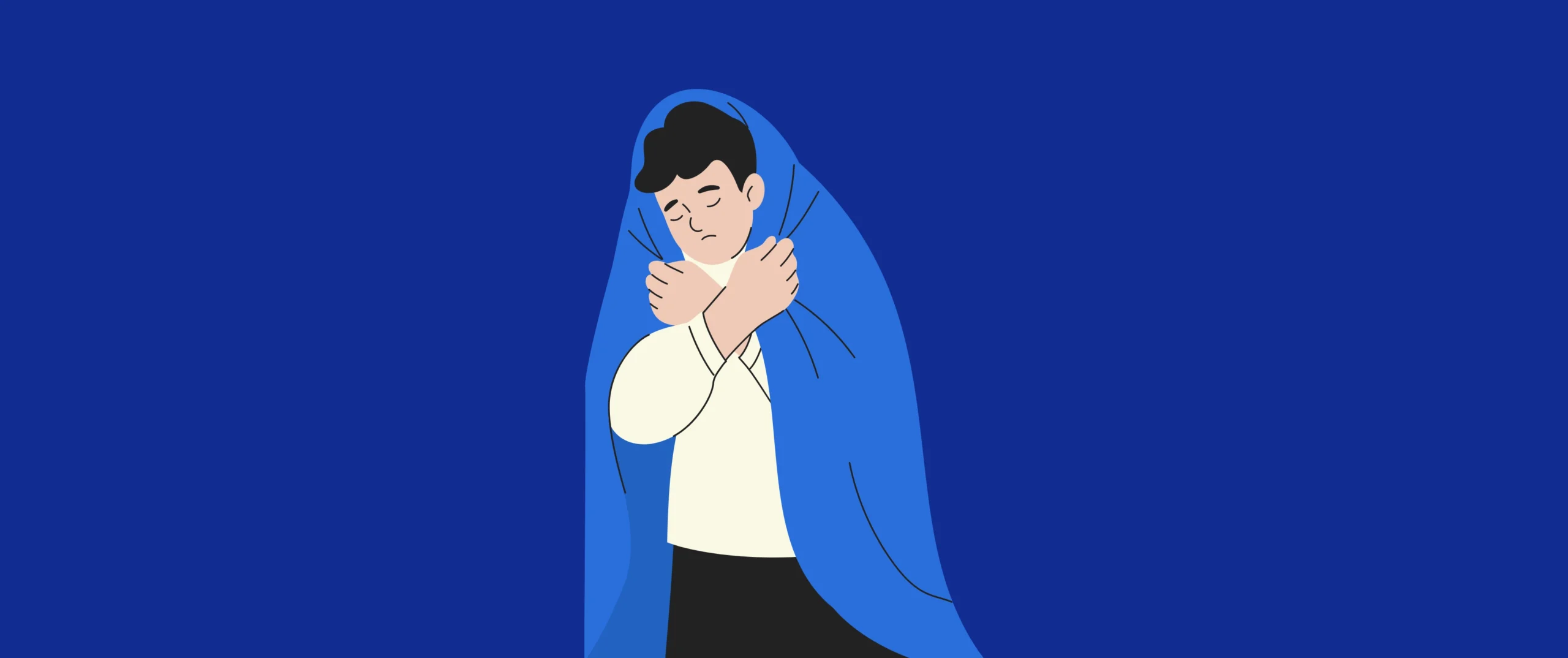 Illustration of a person wrapping himself in a blanket to stay warm due to rising energy bills.