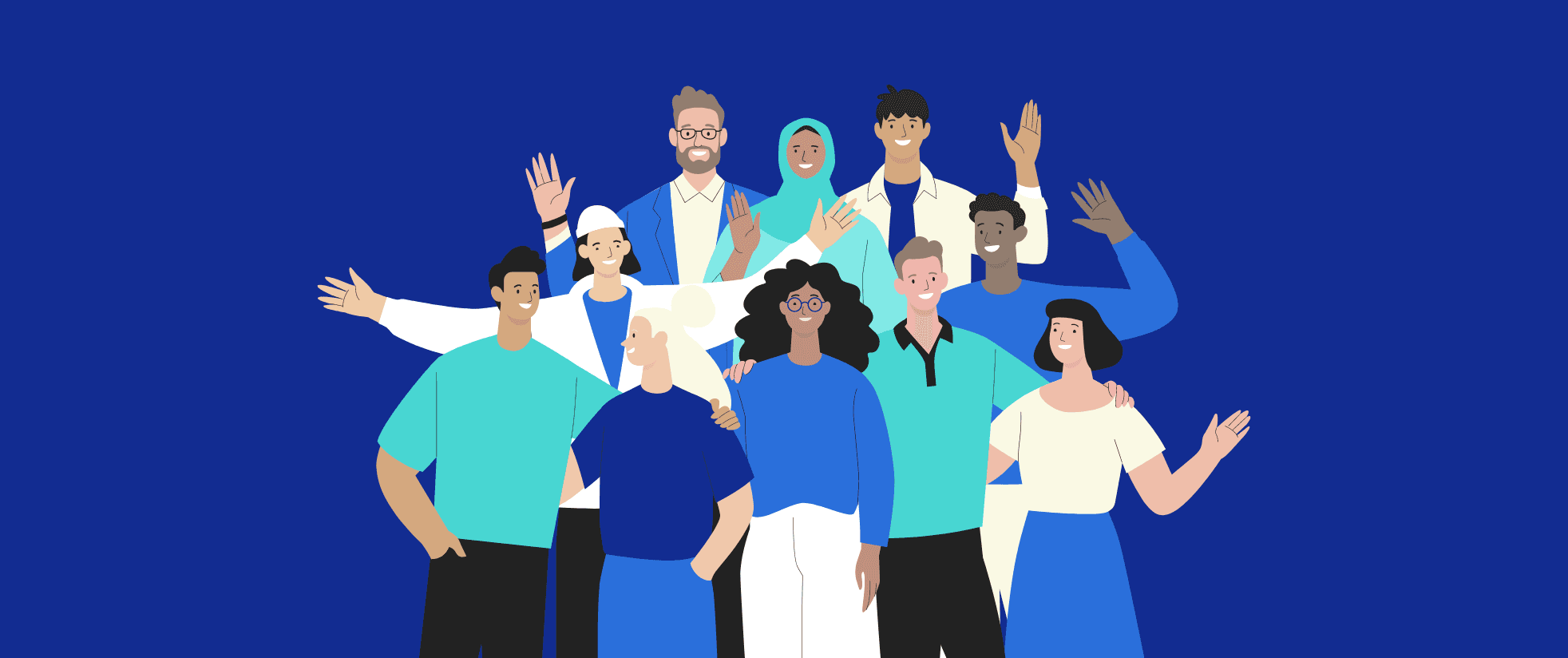 Illustration of a diverse group of people, symbolising Procode Technology's emphasis on teamwork.