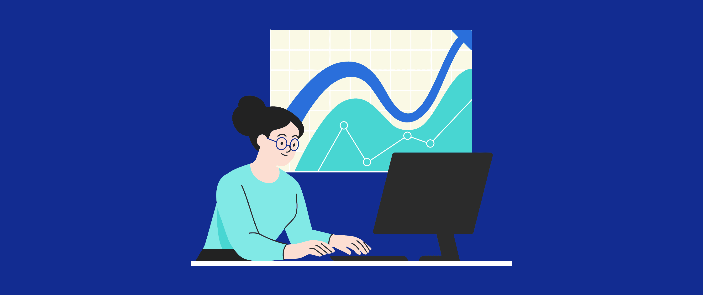 Illustration of a Procode team member reviewing customer performance insights.