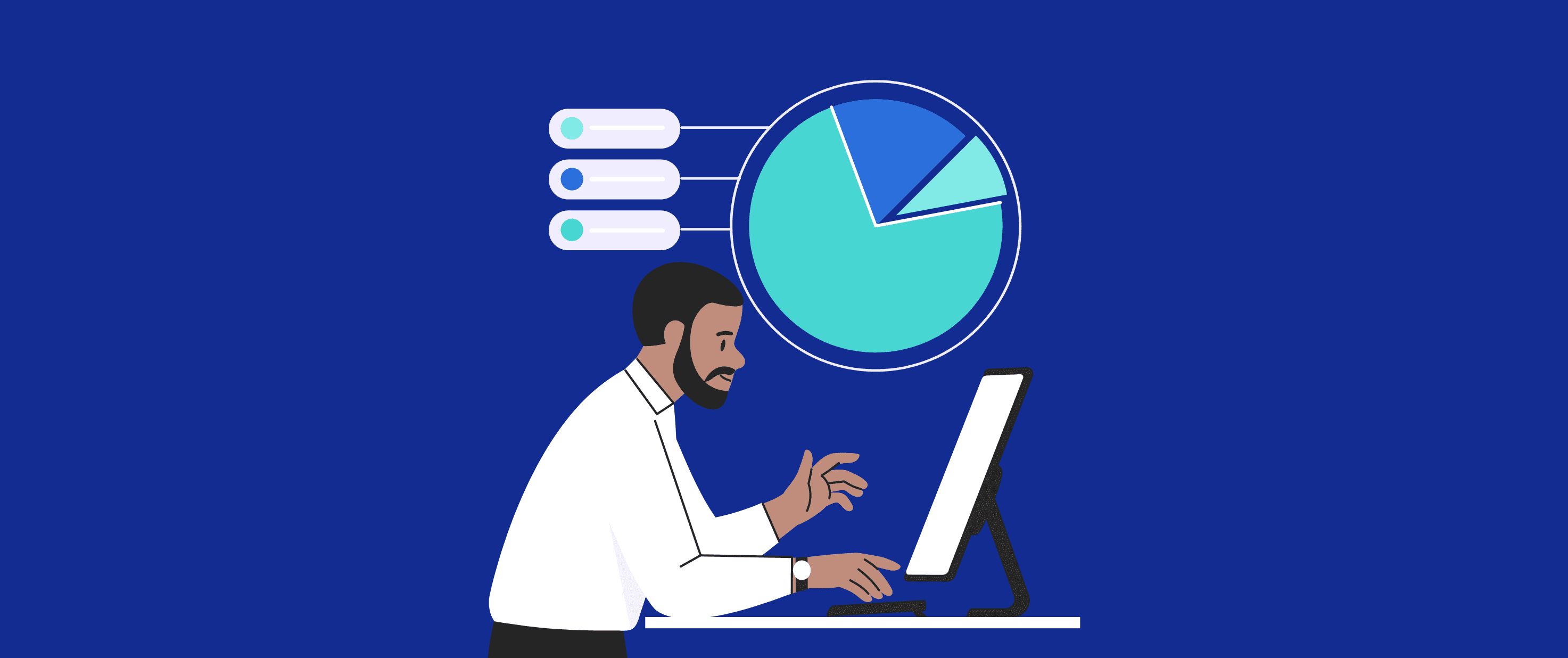 Illustration of a Procode team member analysing business energy data to promote energy efficiency and decarbonisation.