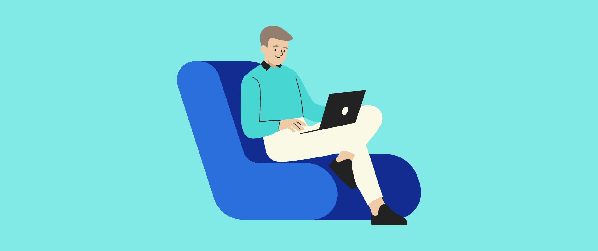 Illustration of a person using a laptop to discover ways to leverage smart meter data through Procode technology.