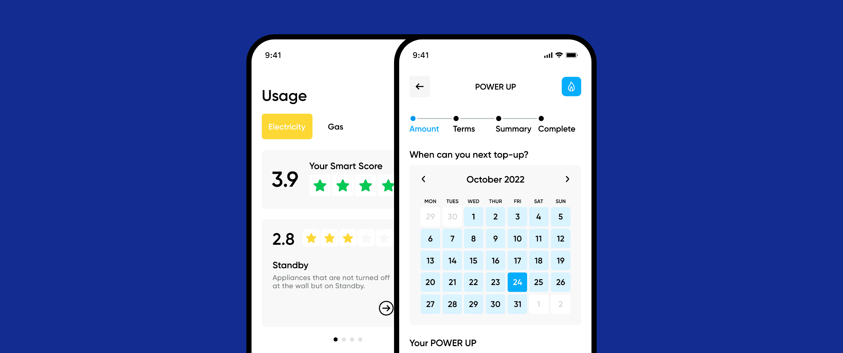 Mobile phone illustrations showing a businesses smart meter energy data collected by Procode technology.